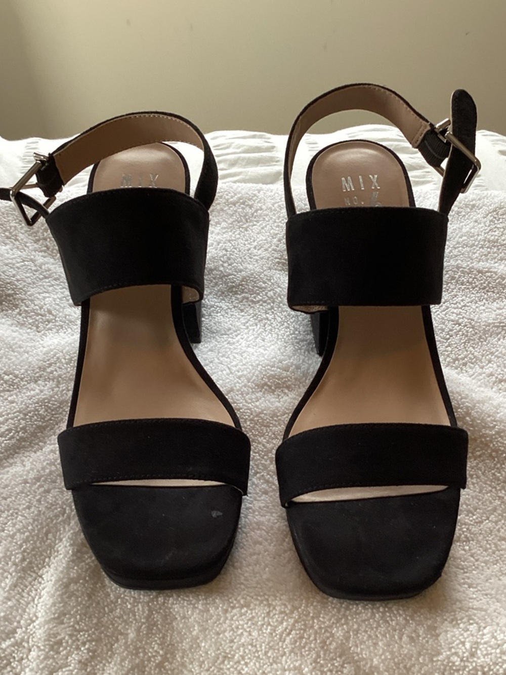 Mix No. 6 Black Suede Block Heel Sandals with Ankle Strap